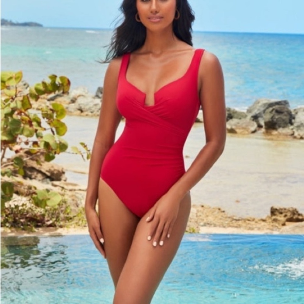 Miraclesuit Red V-Neck One-Piece Swimsuit